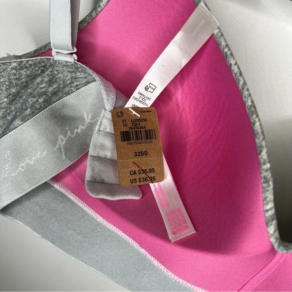 PINK Wear Everywhere Wireless Lightly Lined Bra Heather Grey Size 32DD (E) - Picture 7 of 10